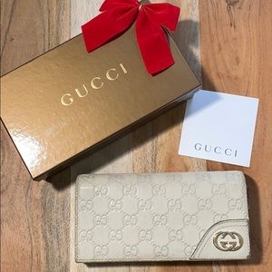 Tan and Gold Gucci Long Leather Wallet